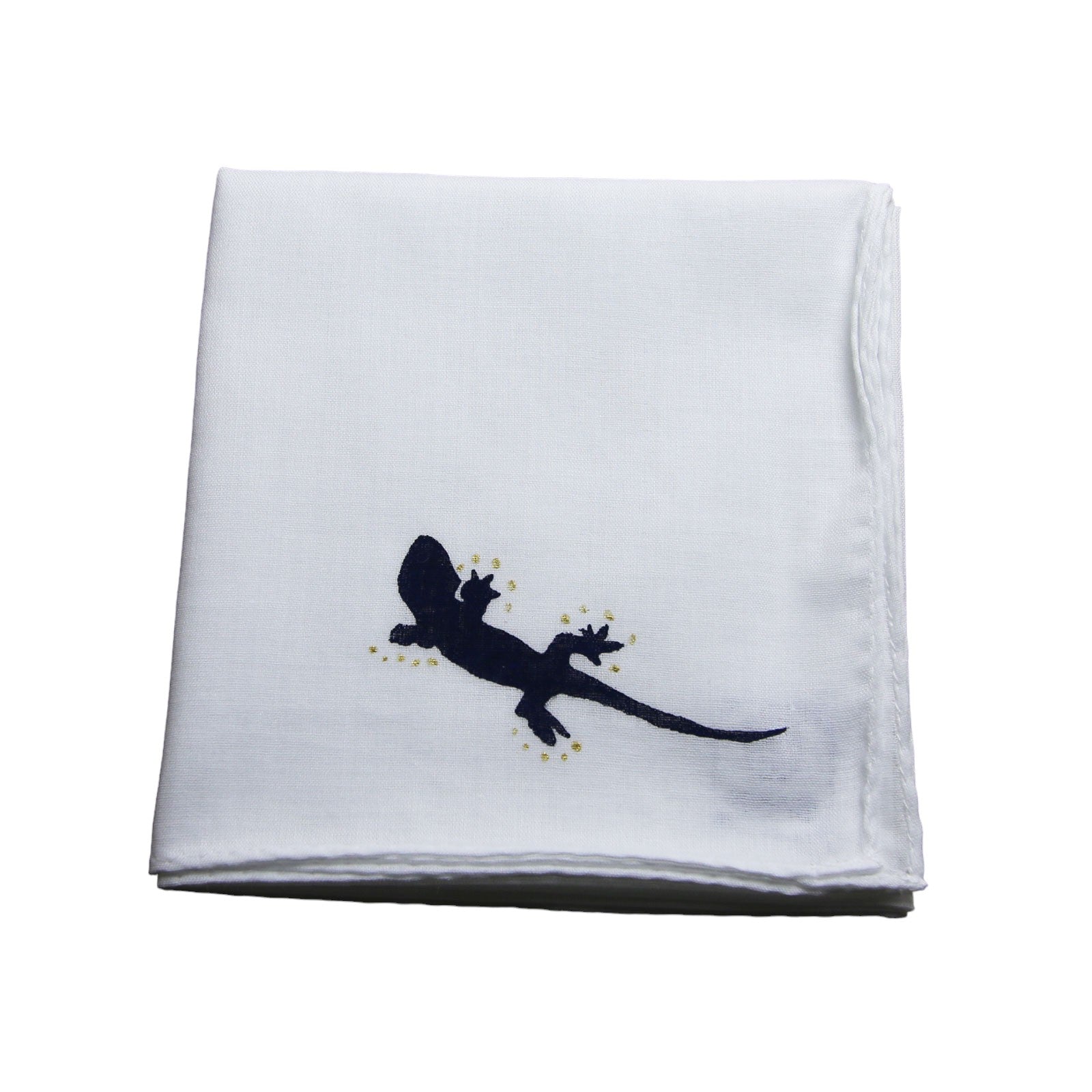 Gecko Handkerchief Hand Print White TAMARUSAN