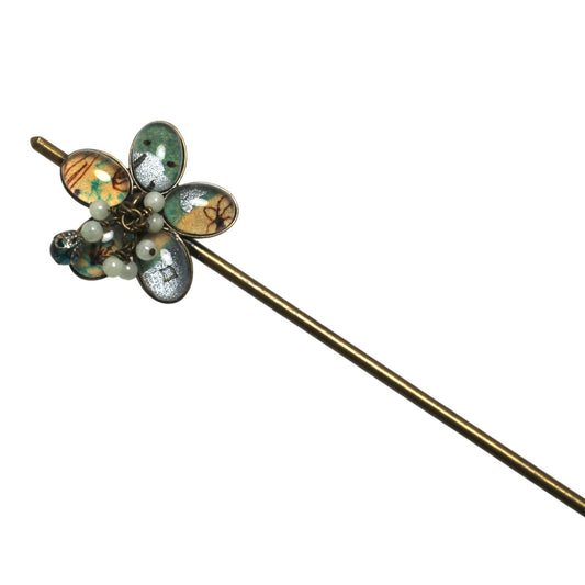 Double Prong Kanzashi Quatrefoil Light Blue TAMARUSAN