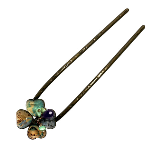 Double Prong Kanzashi Quatrefoil Light Blue TAMARUSAN