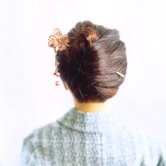 One Stick Hairpin Pink Butterfly TAMARUSAN