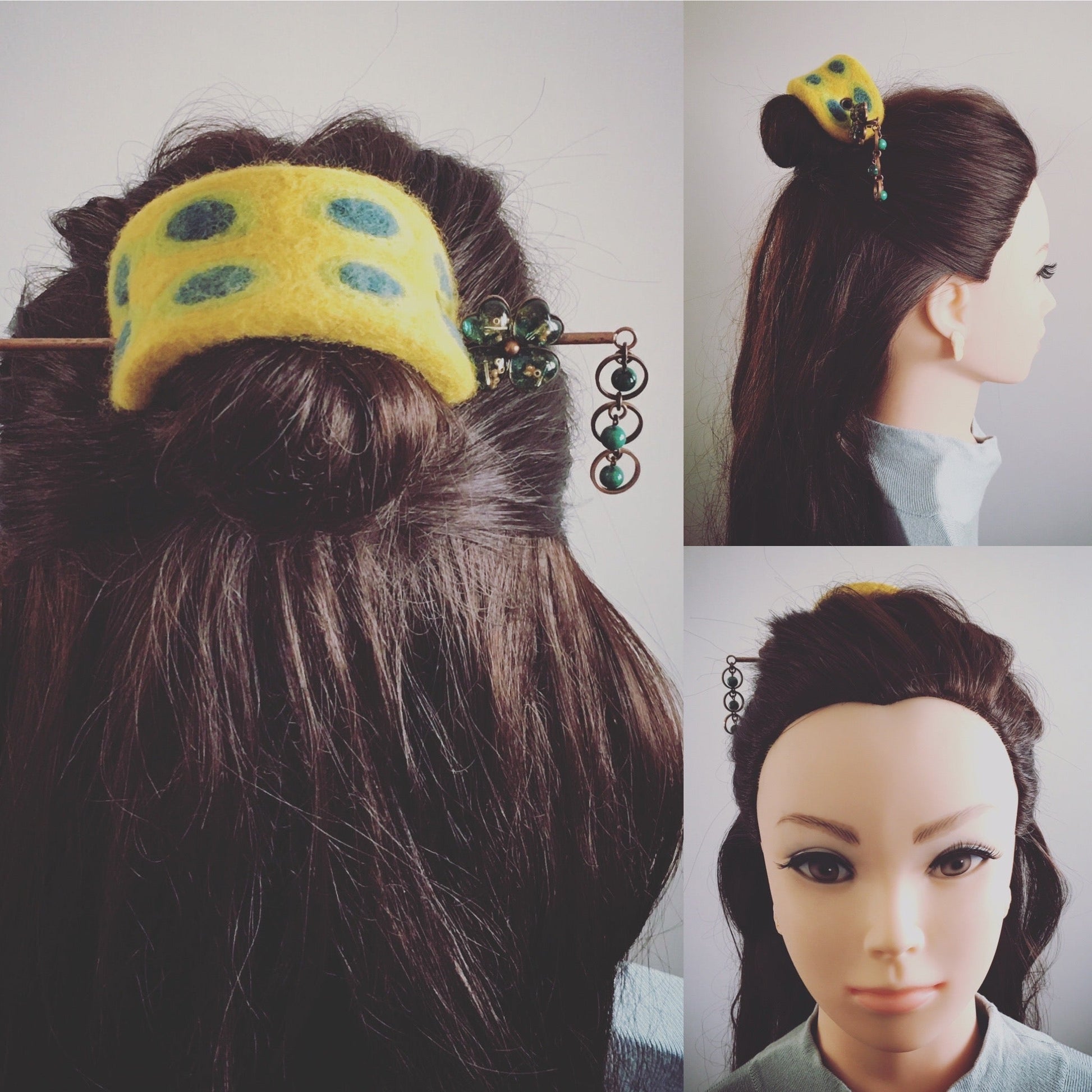 Hair Pin Barrette Yellow Felt TAMARUSAN