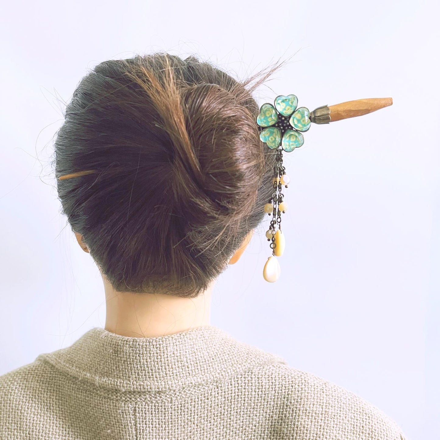 Changeable Ornament Hairpin Fawn Flower Green TAMARUSAN