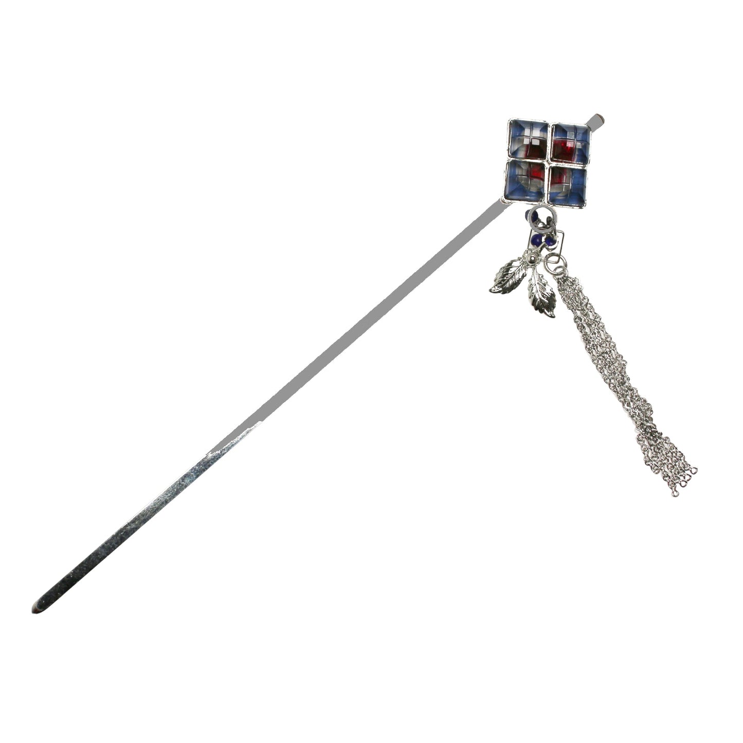 Hair Stick Blue Square Rhodium TAMARUSAN