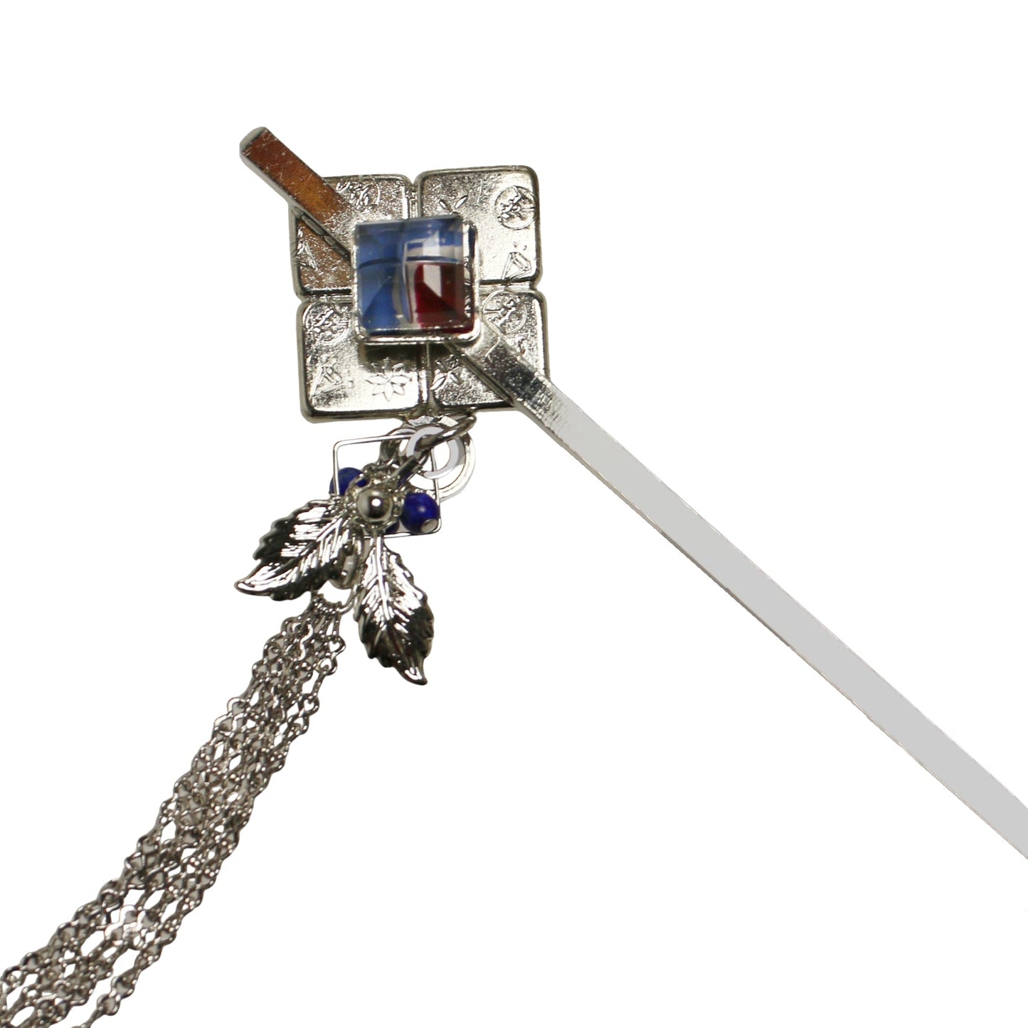 Hair Stick Blue Square Rhodium TAMARUSAN