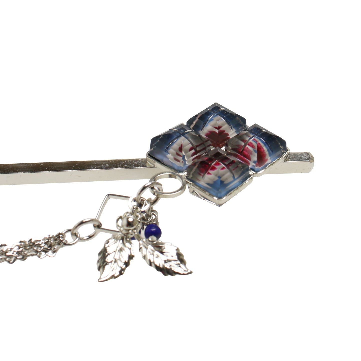 Hair Stick Blue Square Rhodium TAMARUSAN