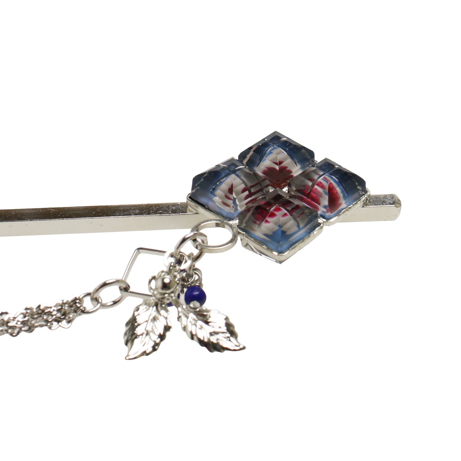 Hair Stick Blue Square Rhodium TAMARUSAN