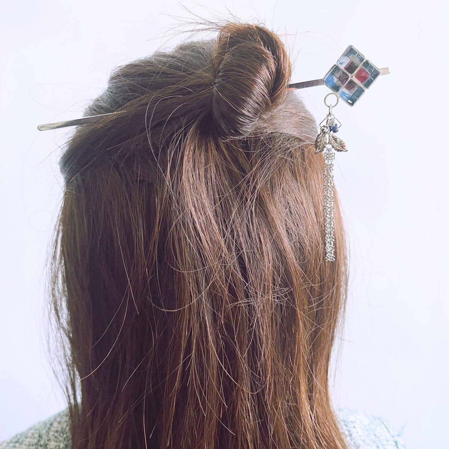 Hair Stick Blue Square Rhodium TAMARUSAN