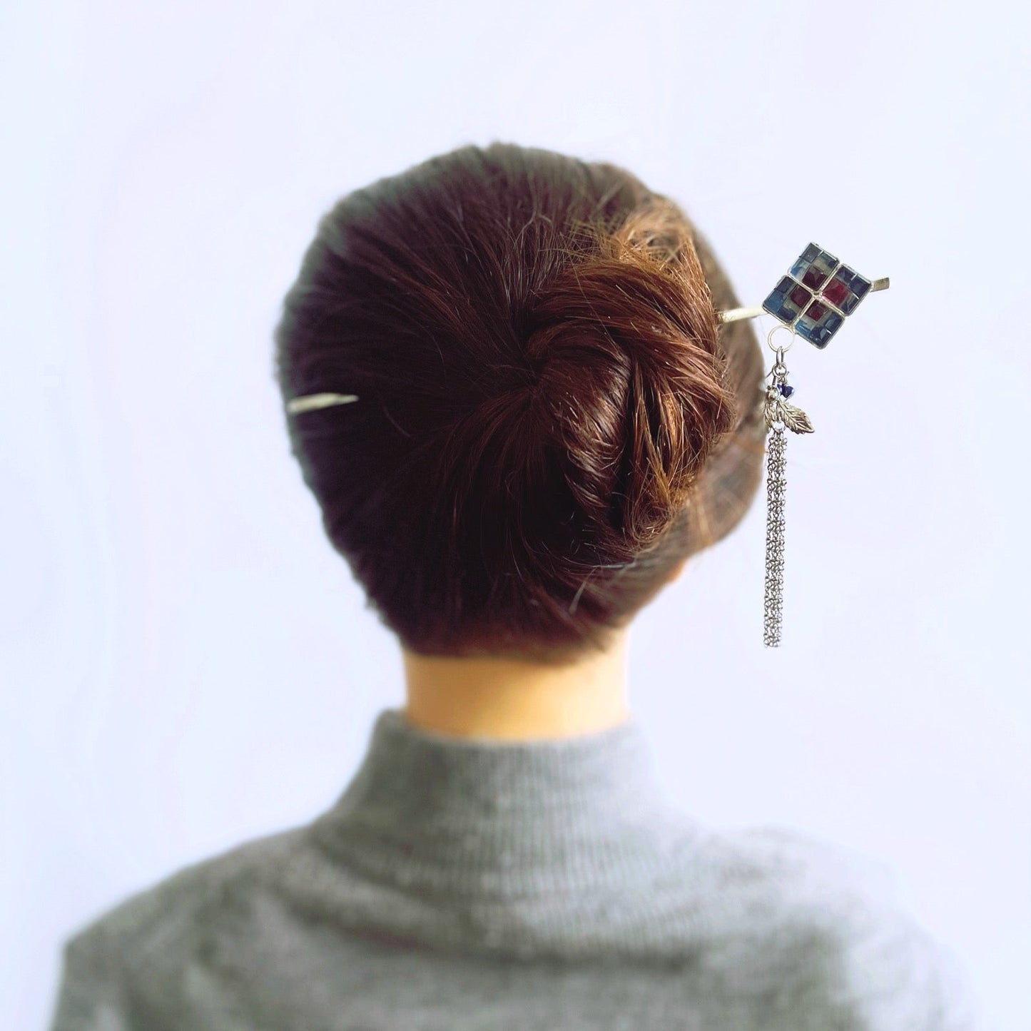 Hair Stick Blue Square Rhodium TAMARUSAN