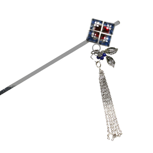 Hair Stick Blue Square Rhodium TAMARUSAN