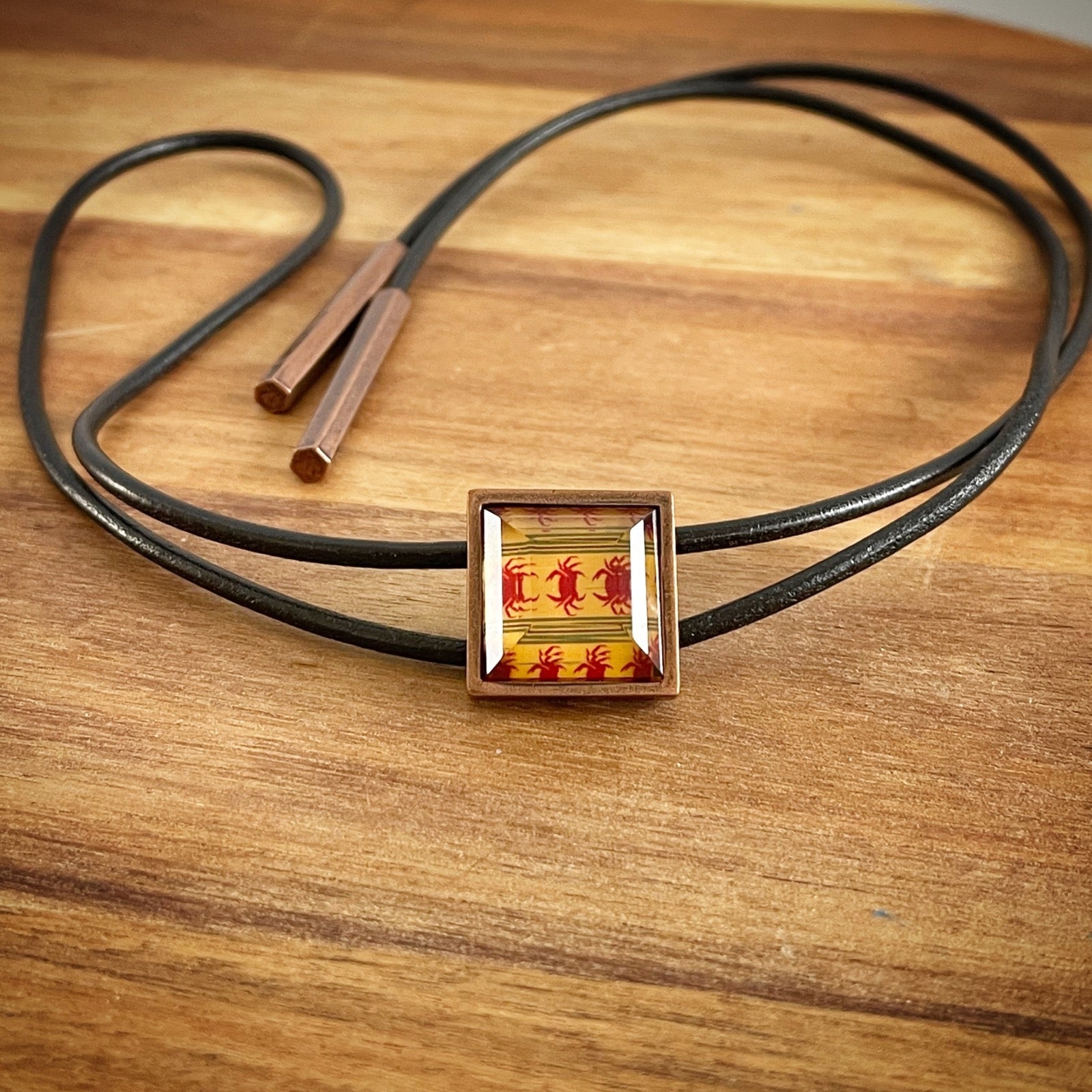 Leather Strap Bolo Tie Crab Red Men's Accessory TAMARUSAN