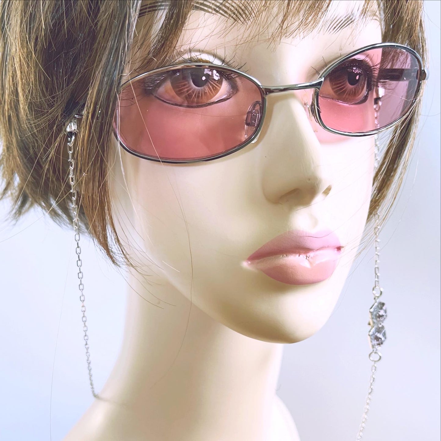Glasses Chain Navy Herringbone Silver Glitter TAMARUSAN