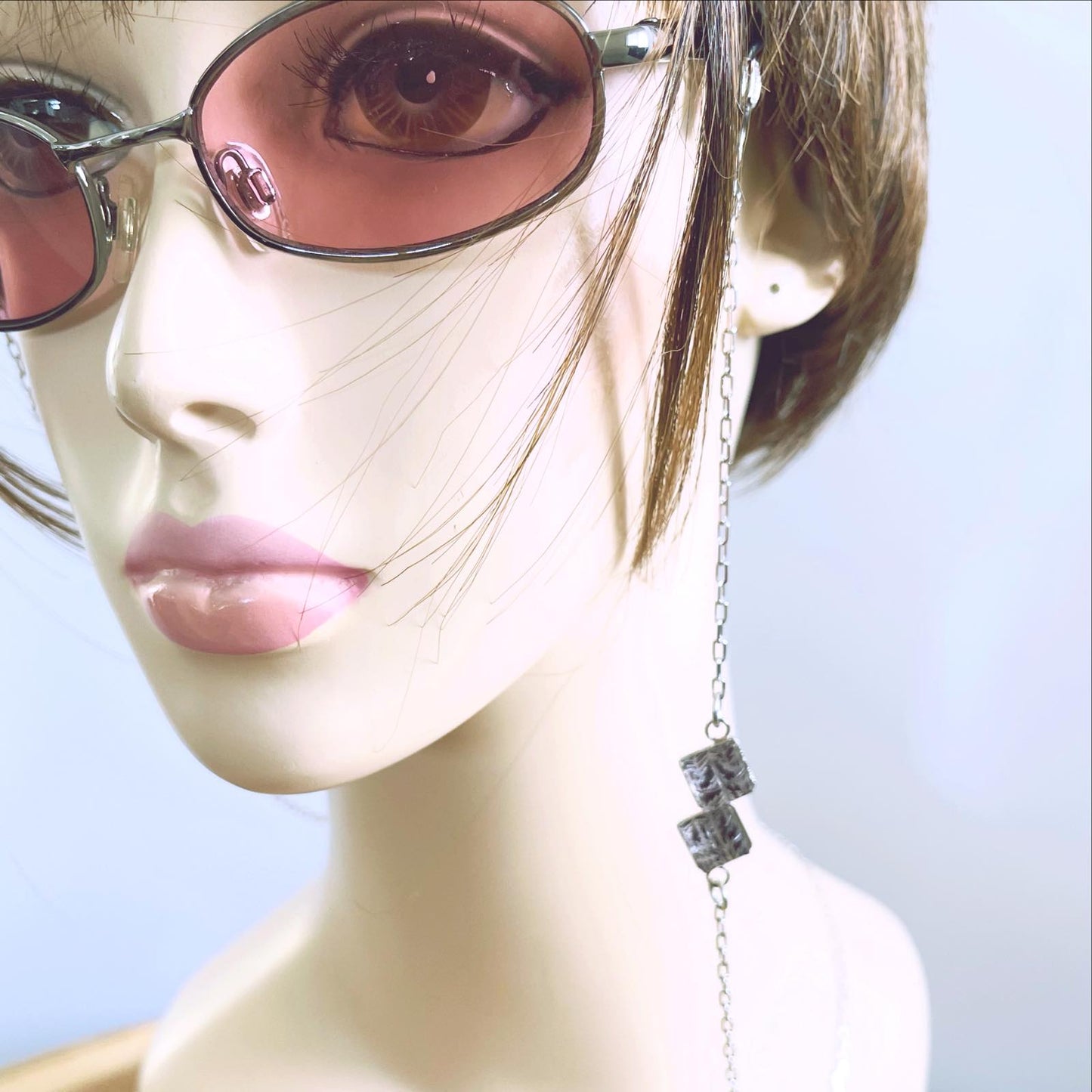 Glasses Chain Navy Herringbone Silver Glitter TAMARUSAN