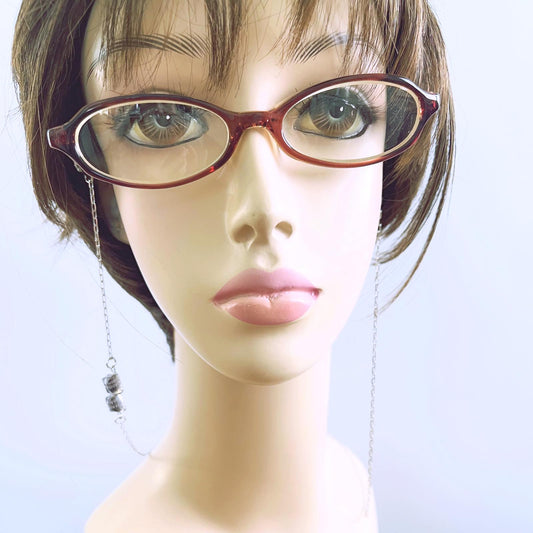 Glasses Chain Navy Herringbone Silver Glitter TAMARUSAN