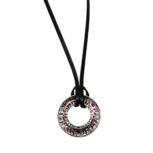 Leather Cord Glasses Holder Navy Silver Herringbone TAMARUSAN