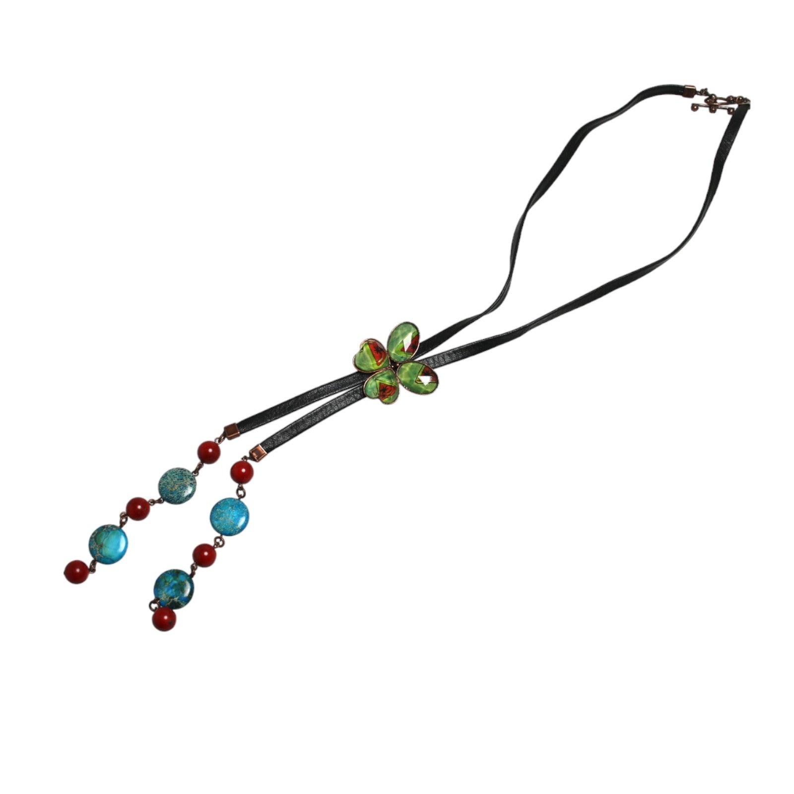 Butterfly Bolo Tie Blue Red Leather TAMARUSAN