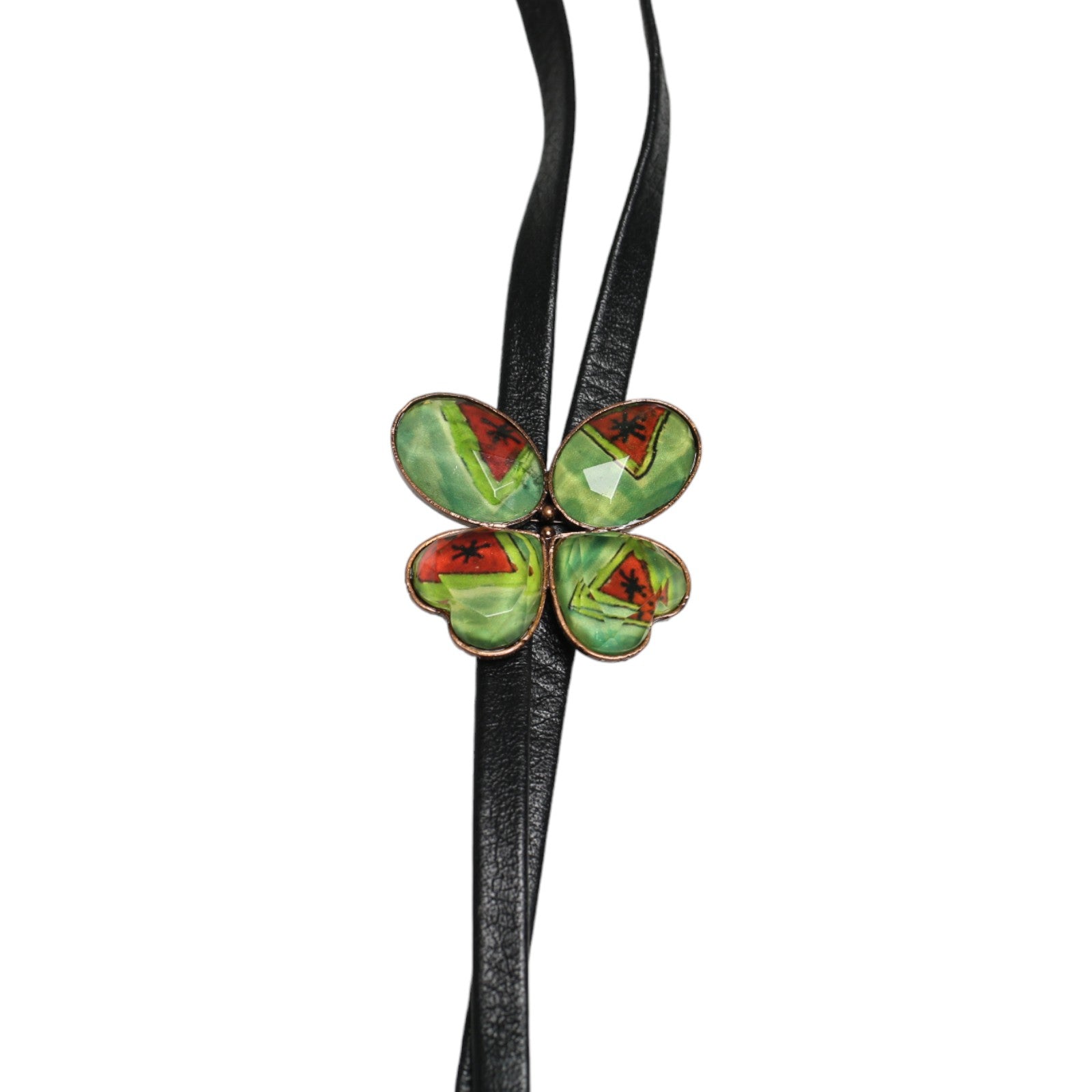 Butterfly Bolo Tie Blue Red Leather TAMARUSAN