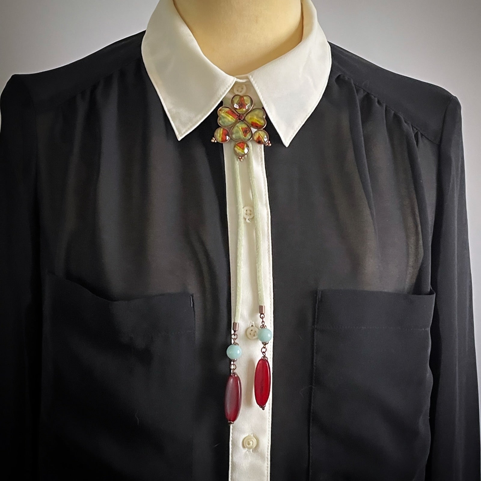 Ribbon Bolo Tie Red Marble TAMARUSAN