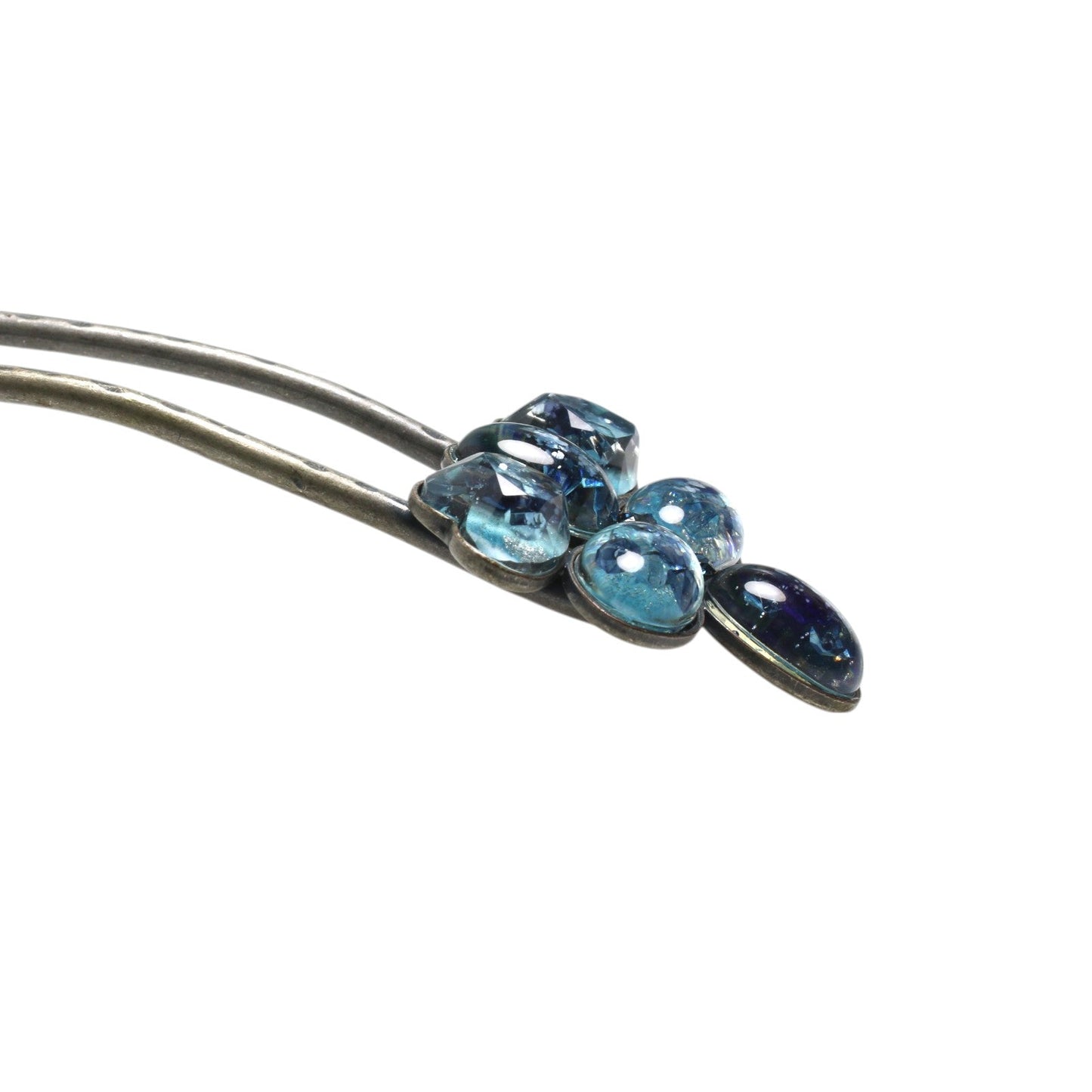 Double Prong Hair Stick Blue Resin Antique Style TAMARUSAN