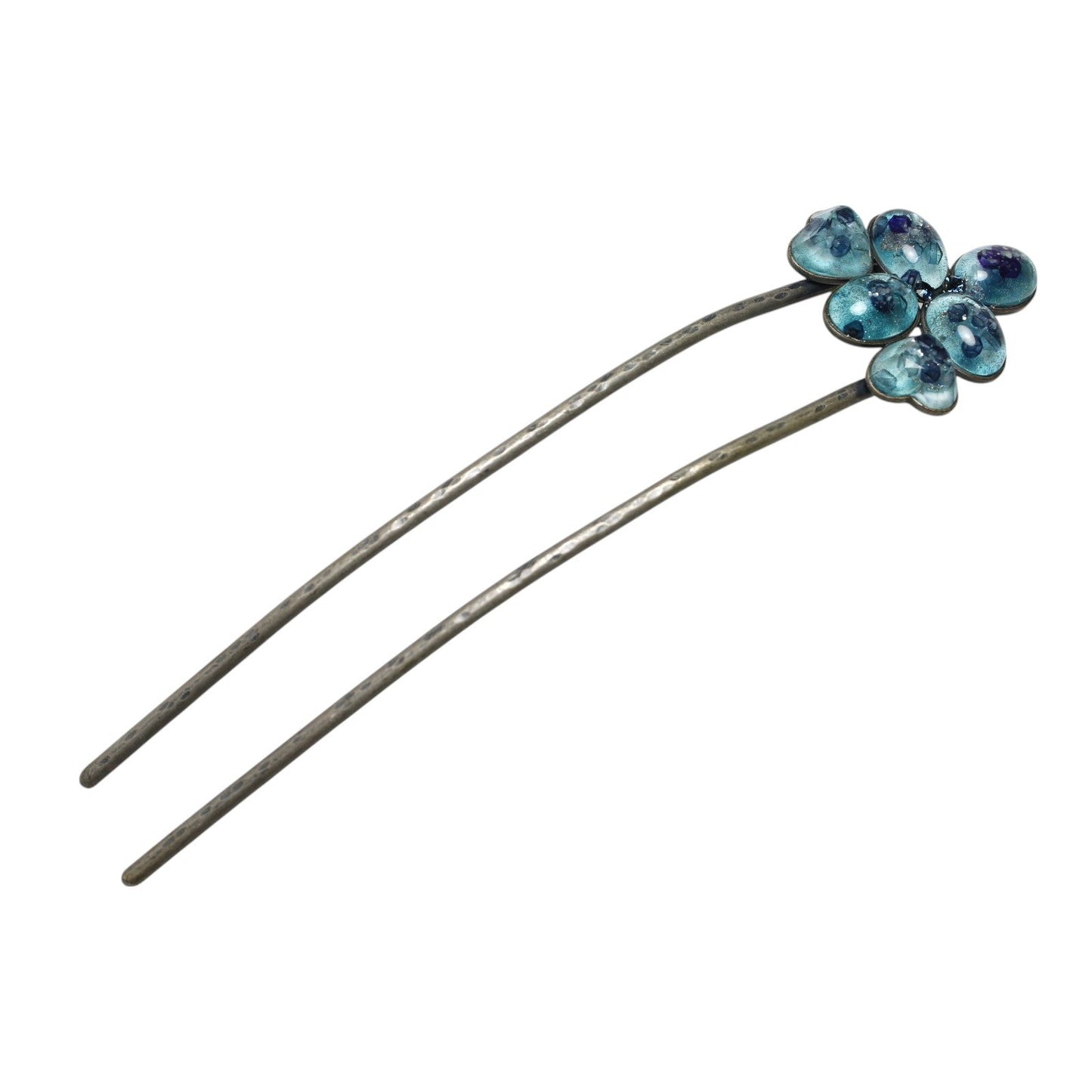 Double Prong Hair Stick Blue Resin Antique Style TAMARUSAN