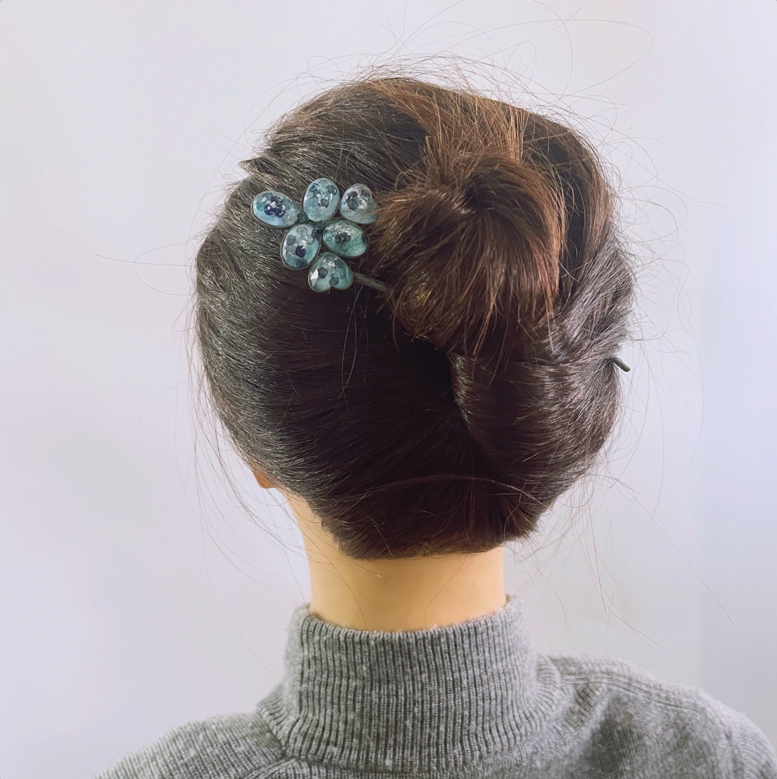 Double Prong Hair Stick Blue Resin Antique Style TAMARUSAN