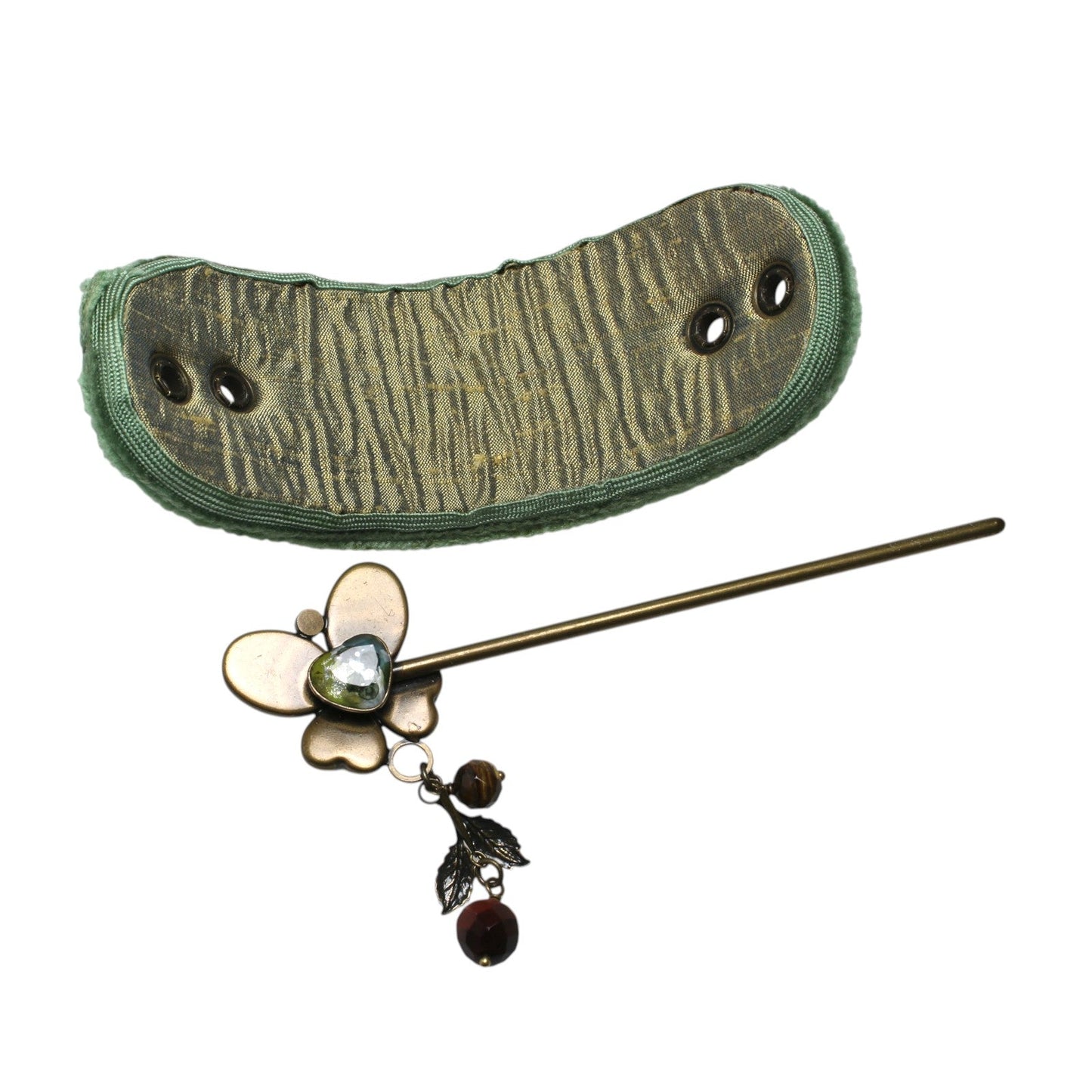 Kanzashi Barrette Butterfly Green Cloth TAMARUSAN
