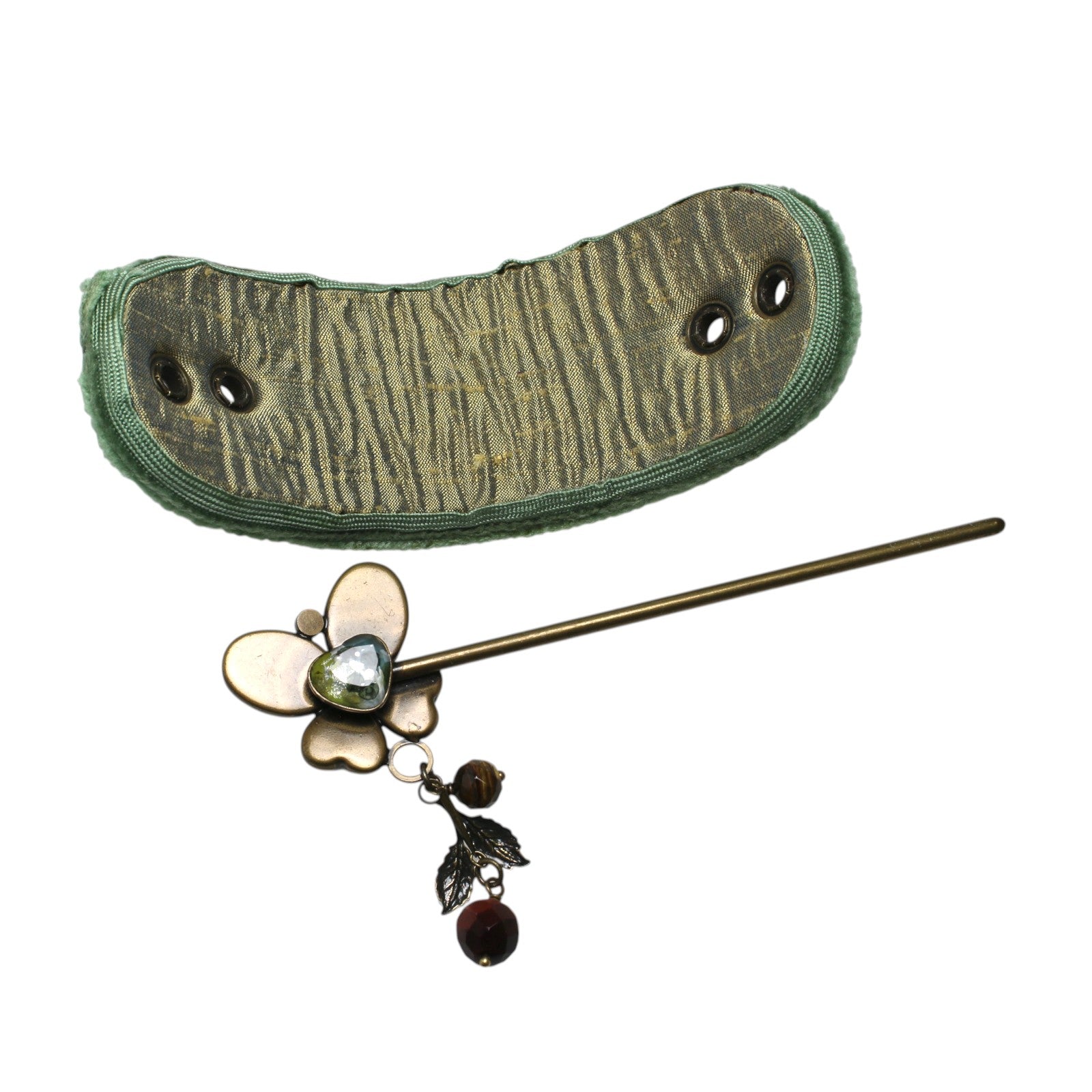 Kanzashi Barrette Butterfly Green Cloth TAMARUSAN