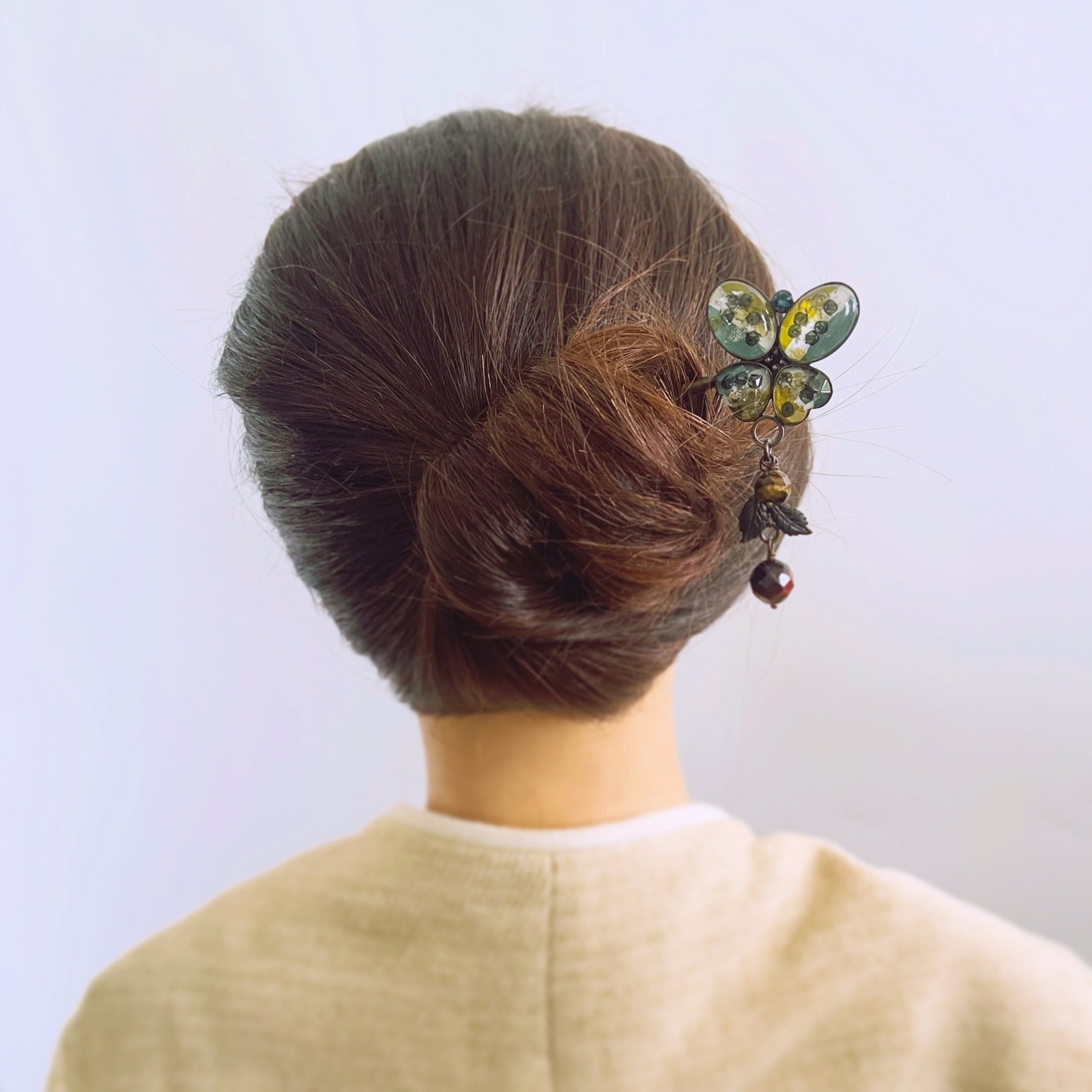 Kanzashi Barrette Butterfly Green Cloth TAMARUSAN