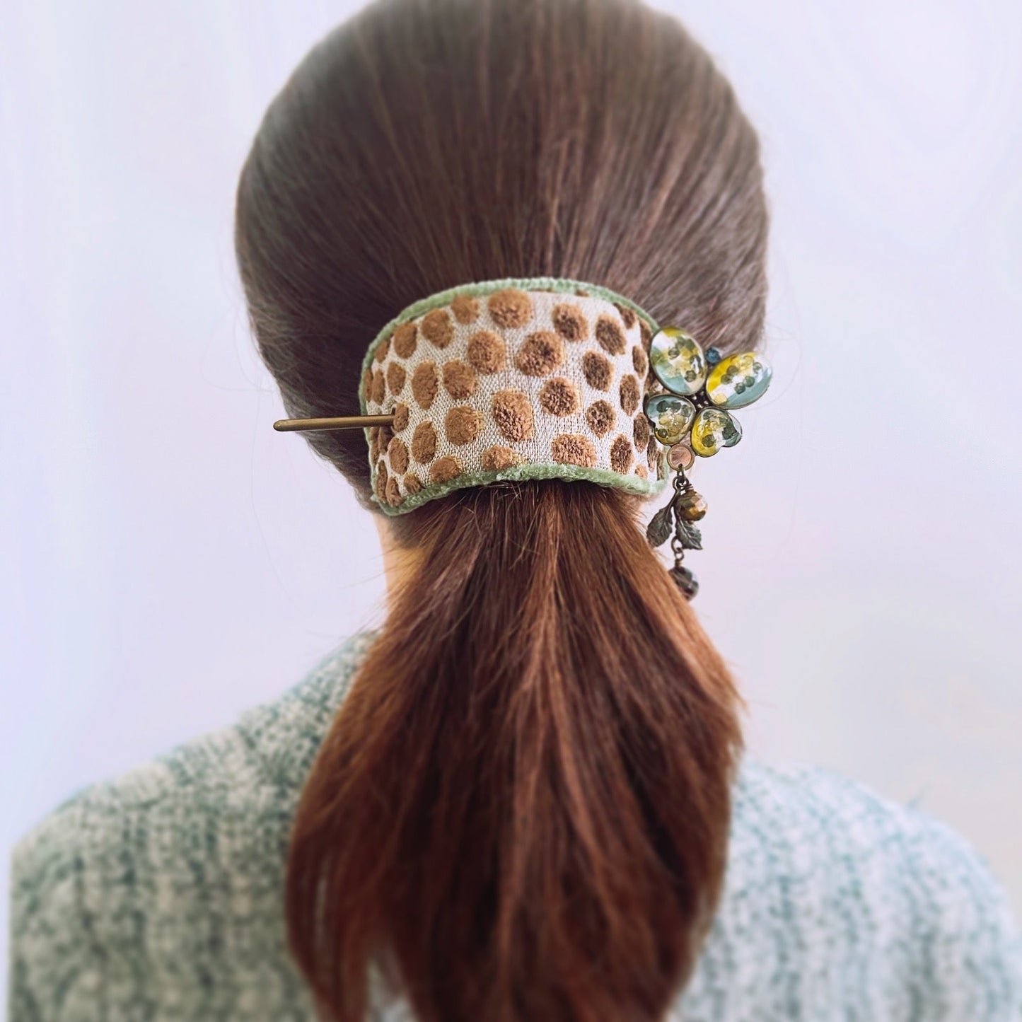 Kanzashi Barrette Butterfly Green Cloth TAMARUSAN