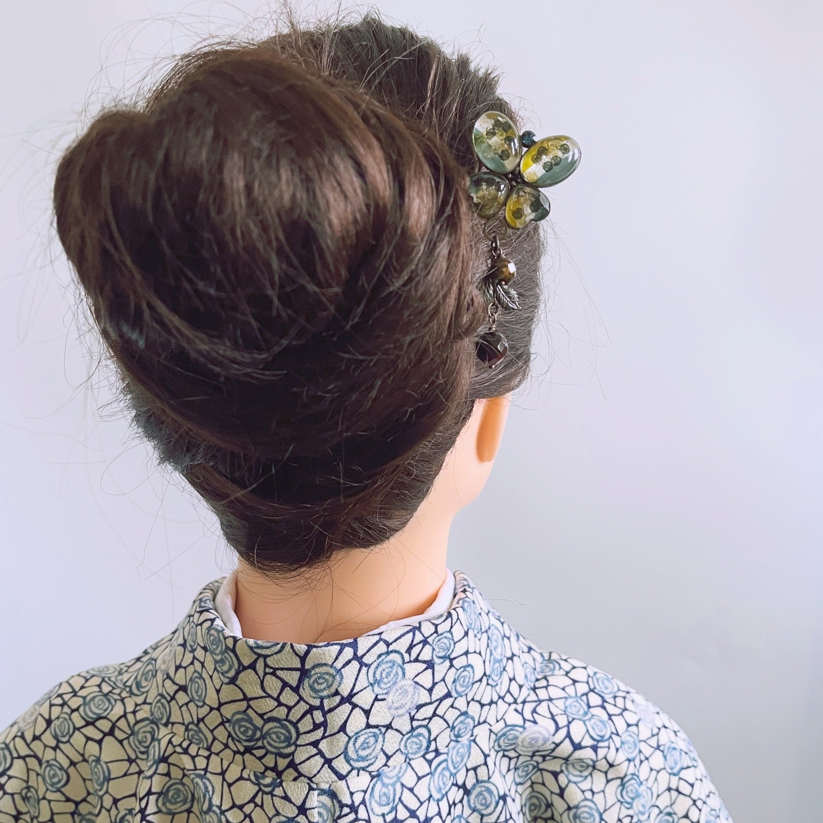 Kanzashi Barrette Butterfly Green Cloth TAMARUSAN