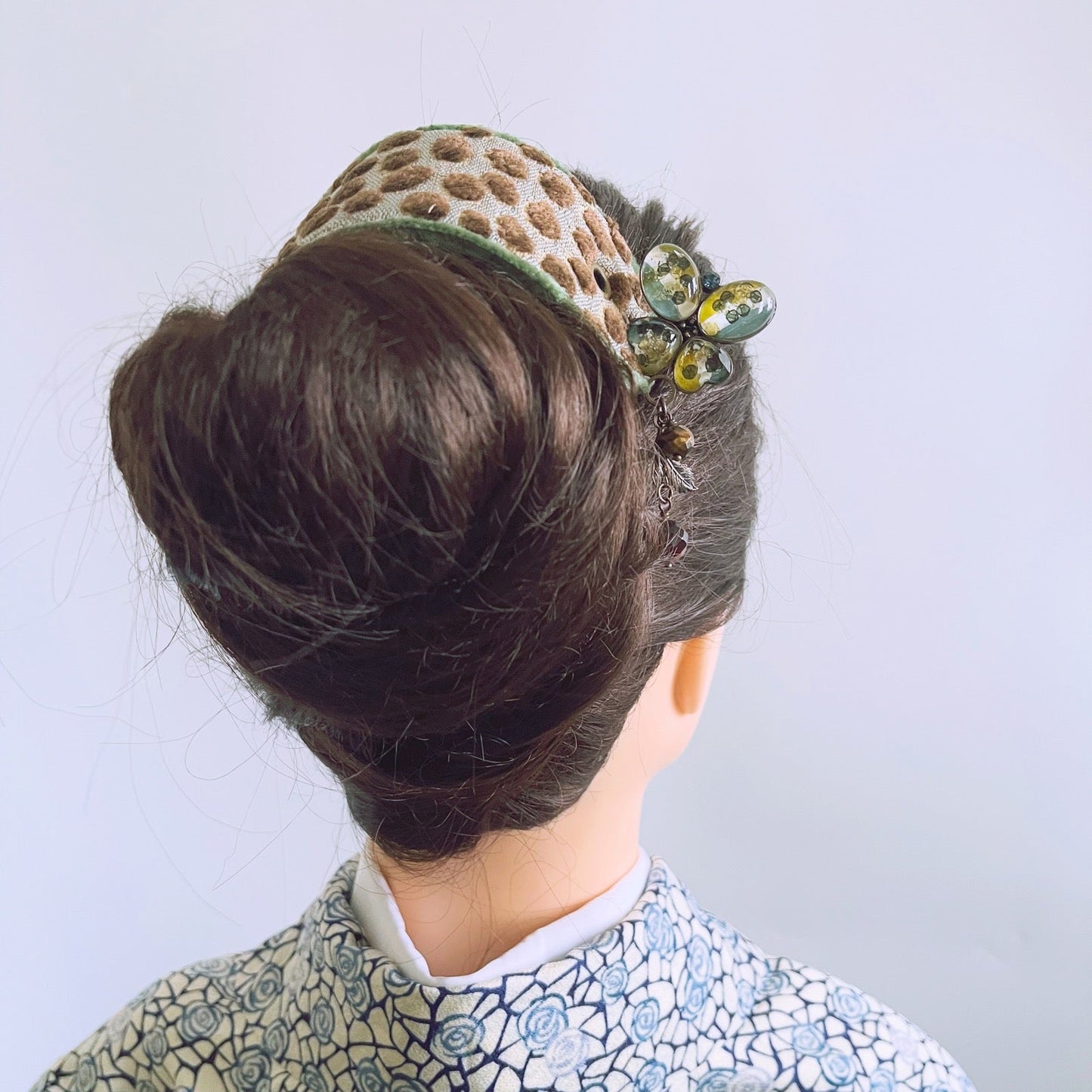 Kanzashi Barrette Butterfly Green Cloth TAMARUSAN