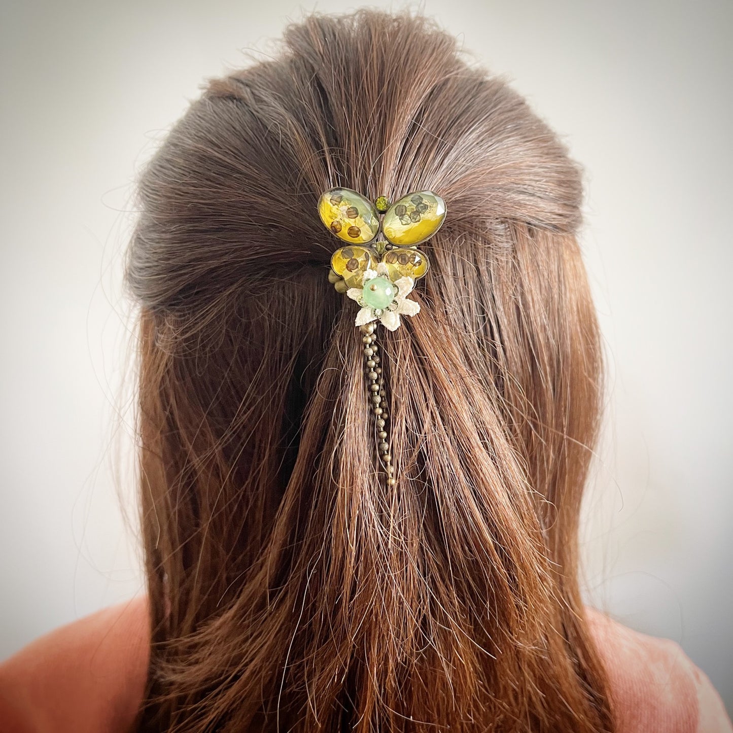 Gorgeous Hair Elastic Green Butterfly Aventurine