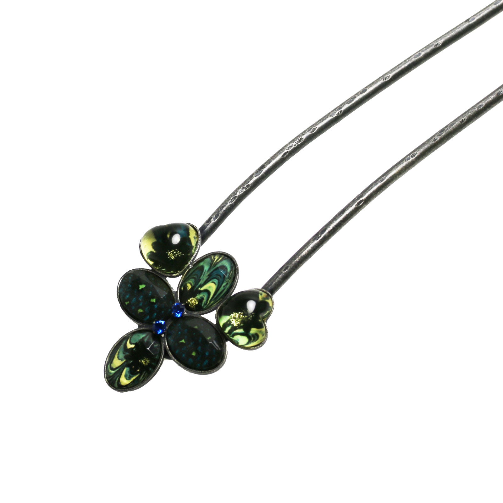 Double Prong Hair Stick Marble Blue Resin TAMARUSAN
