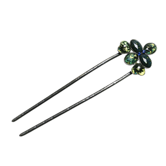 Double Prong Hair Stick Marble Blue Resin TAMARUSAN