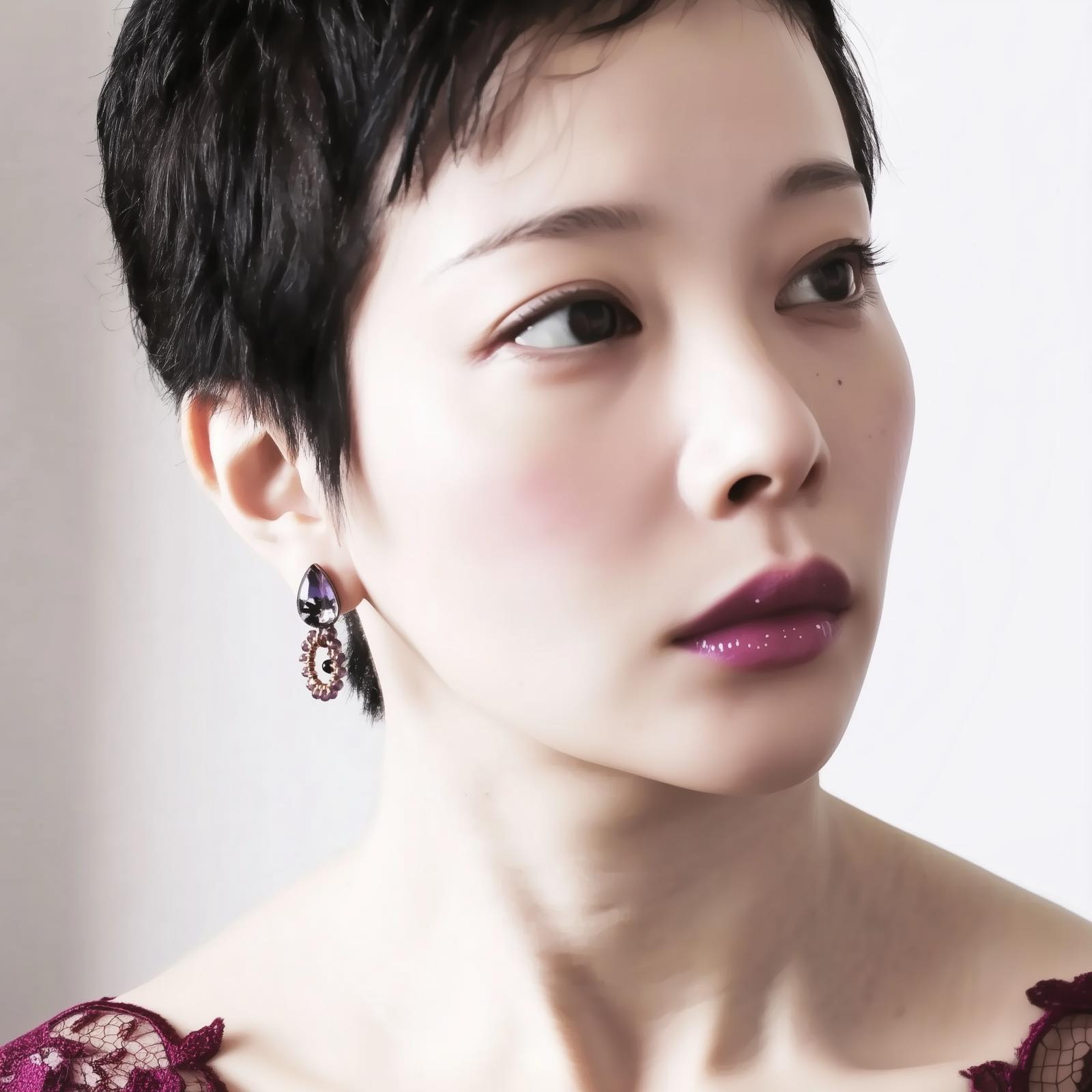 Pierced Earrings Hoop Purple Amethyst TAMARUSAN