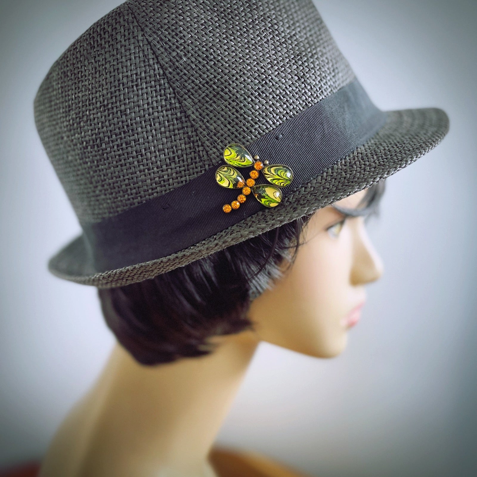 Pin Brooch Dragonfly Green Marble TAMARUSAN