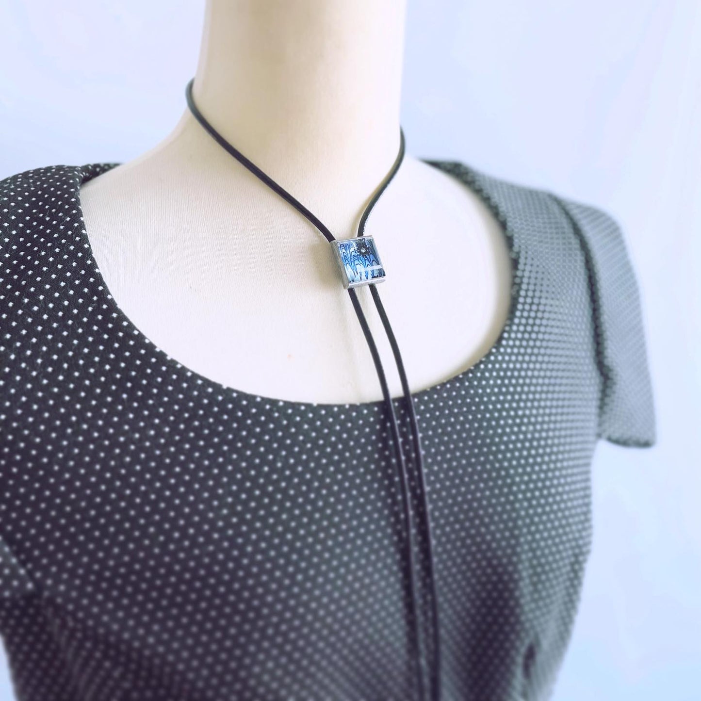 Leather Strap Bolo Tie Blue Marble Men's Accessory TAMARUSAN