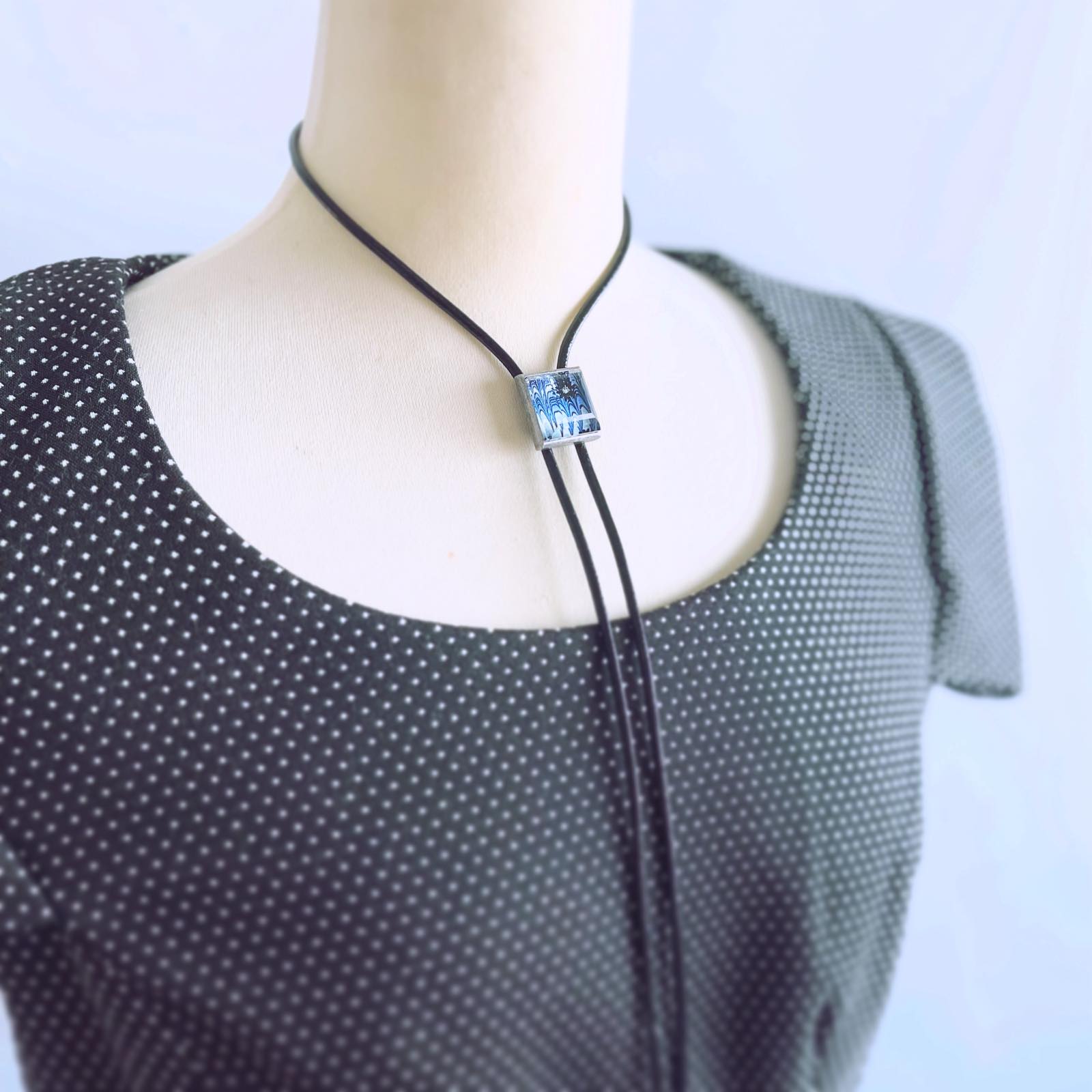 Leather Strap Bolo Tie Blue Marble Men's Accessory TAMARUSAN