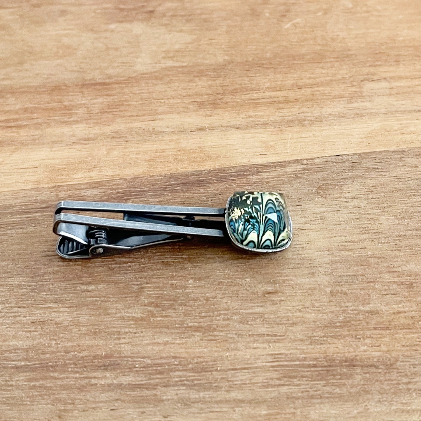 Simple Tie Clip Square Blue Marble