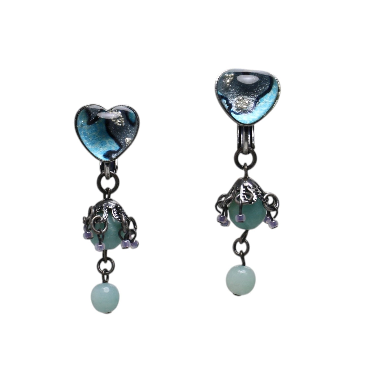 Earrings Light Blue Heart Shaped Amazonite TAMARUSAN