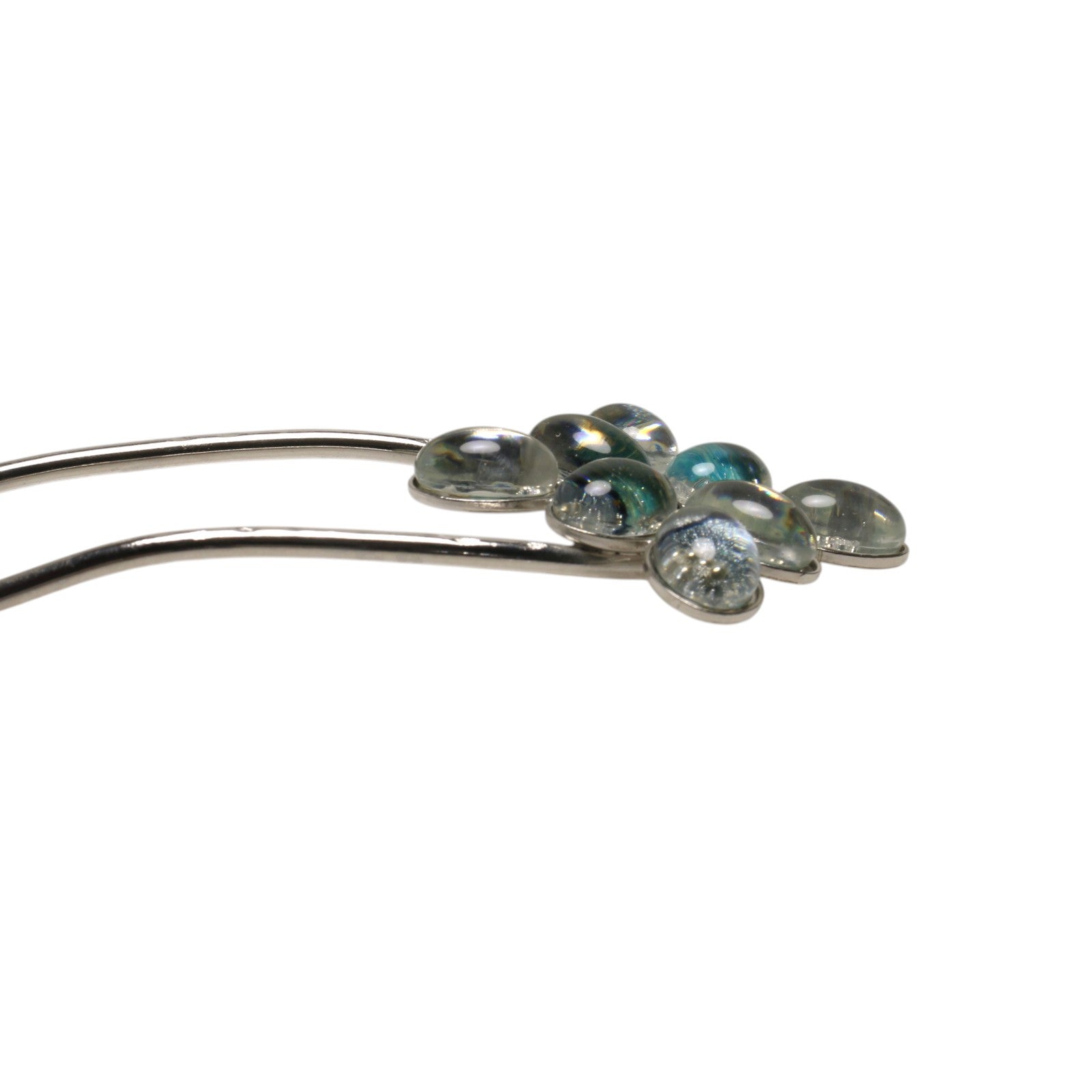 Forked Hairpin – Blue & Silver Flower Design TAMARUSAN