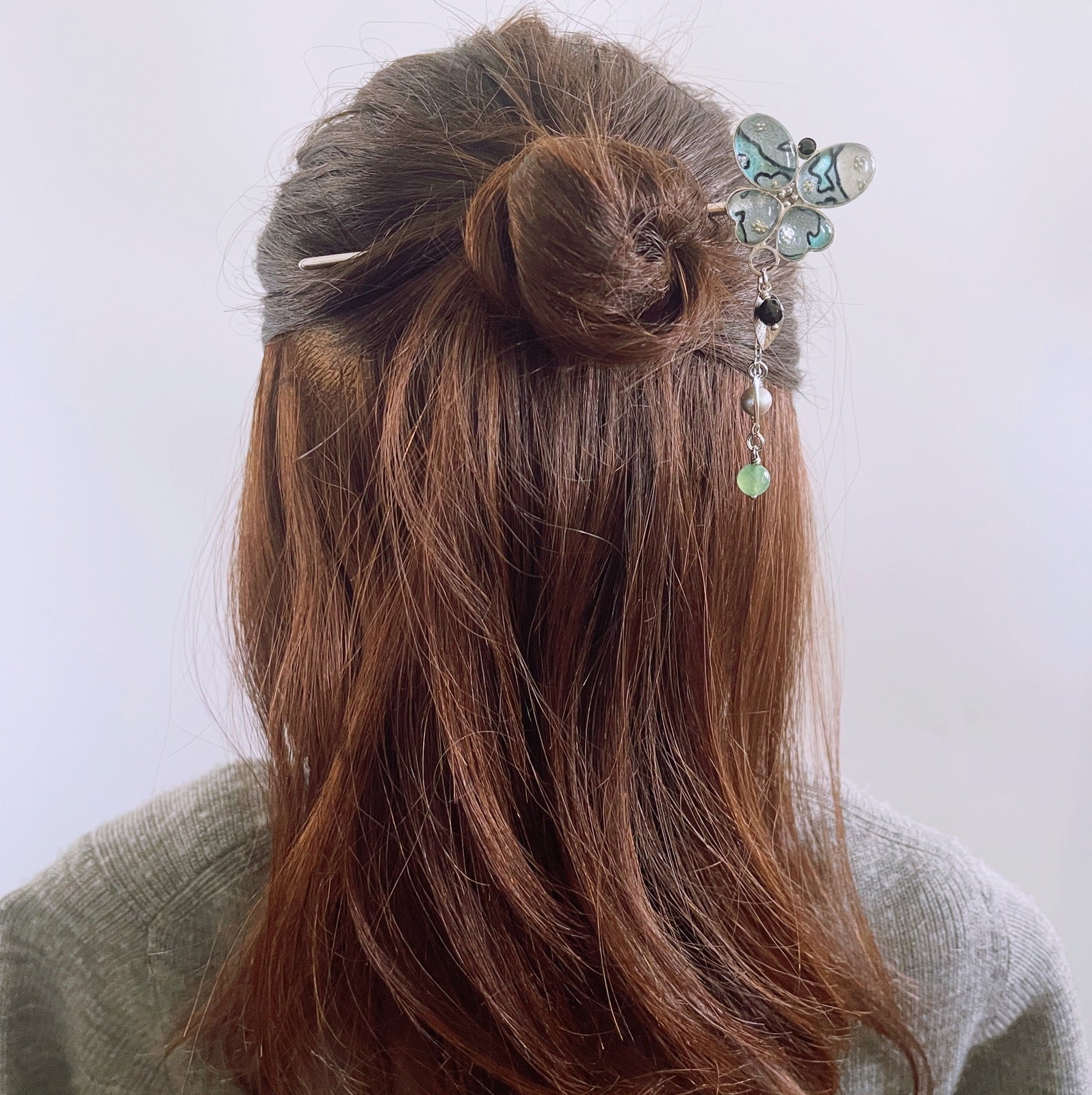 Kanzashi Barrette Butterfly Green Cloth TAMARUSAN