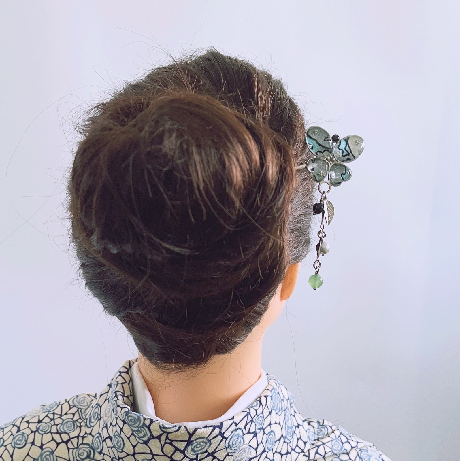 Kanzashi Barrette Butterfly Green Cloth TAMARUSAN