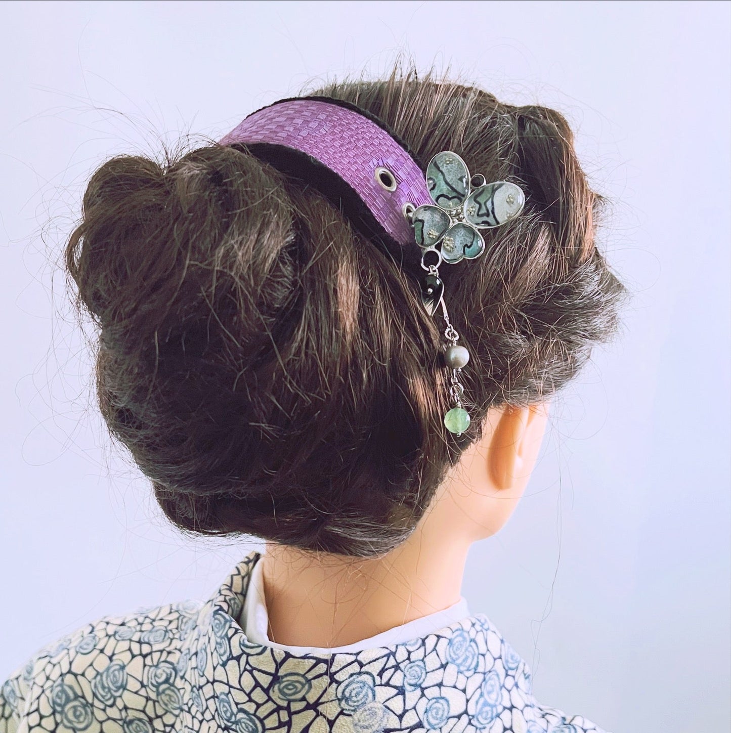 Kanzashi Barrette Butterfly Green Cloth TAMARUSAN