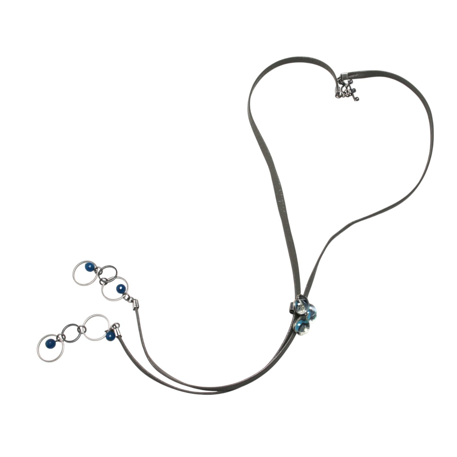 Leather Strap Bolo Tie Flower Gray Light Blue TAMARUSAN