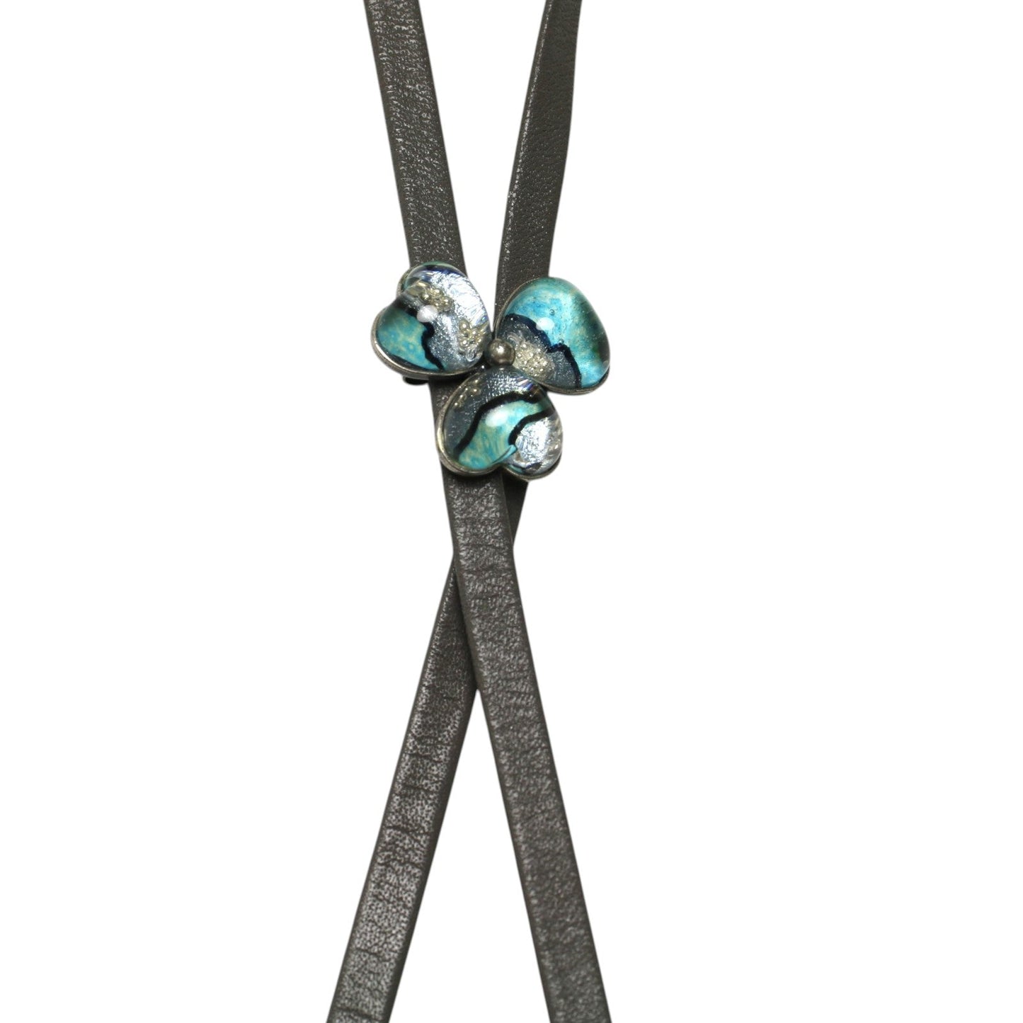 Leather Strap Bolo Tie Flower Gray Light Blue TAMARUSAN