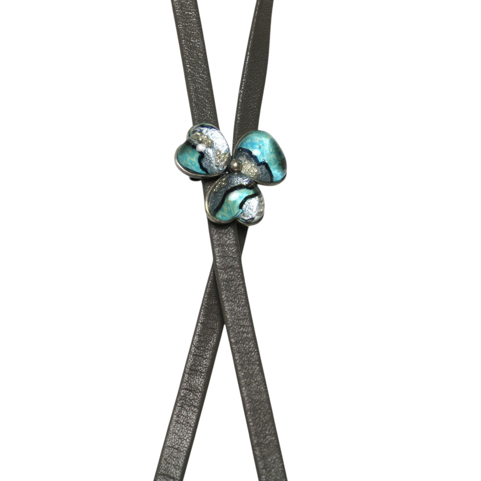 Leather Strap Bolo Tie Flower Gray Light Blue TAMARUSAN