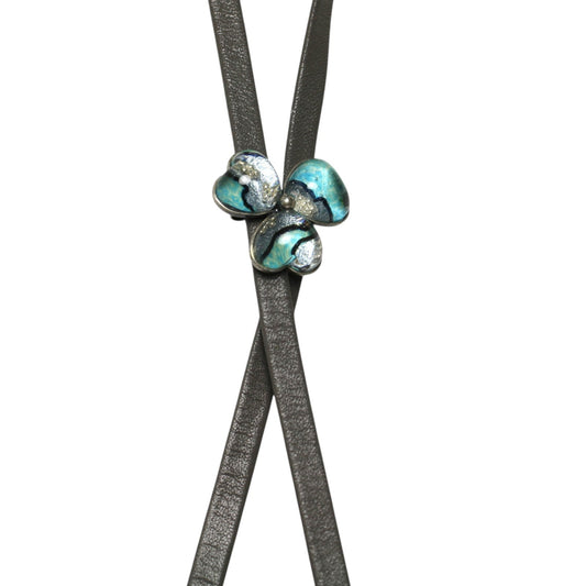 Leather Strap Bolo Tie Flower Gray Light Blue TAMARUSAN