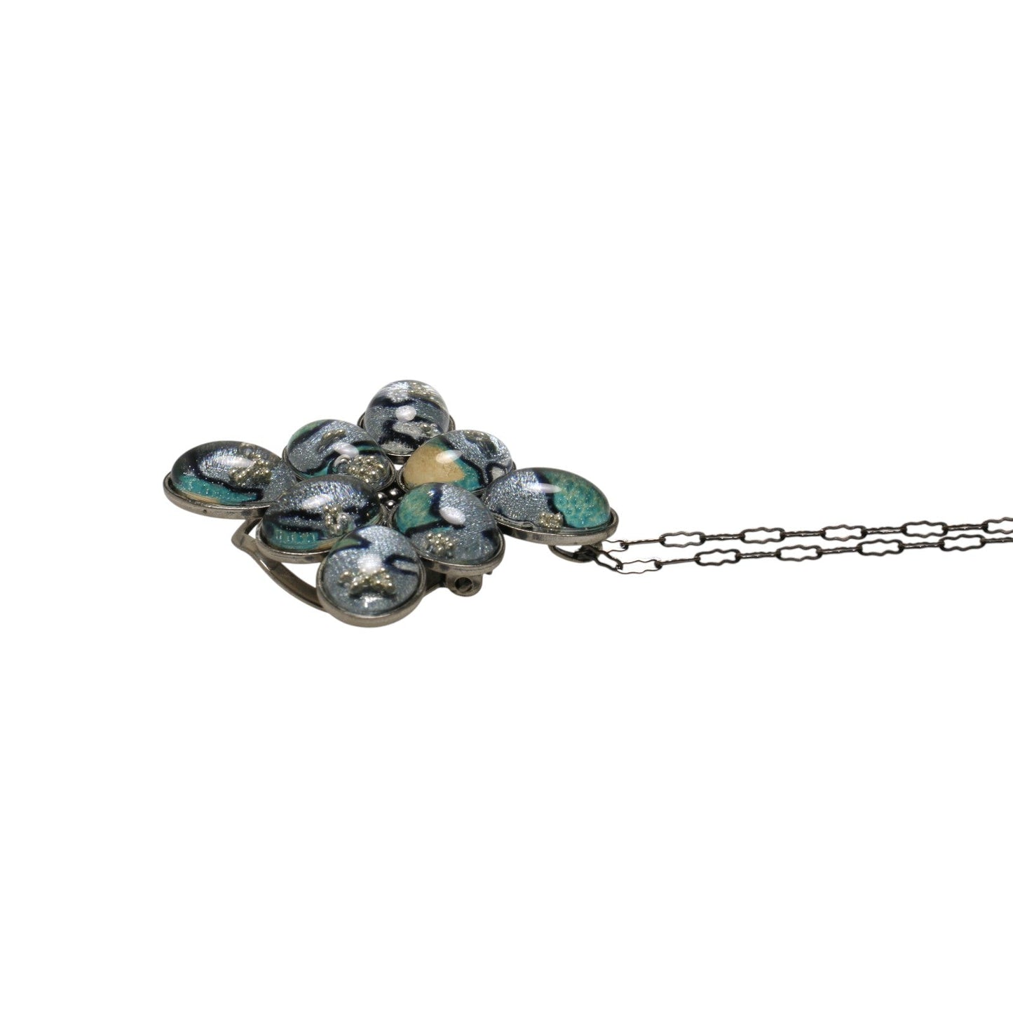 Scarf Necklace Light Blue Flower Silver TAMARUSAN