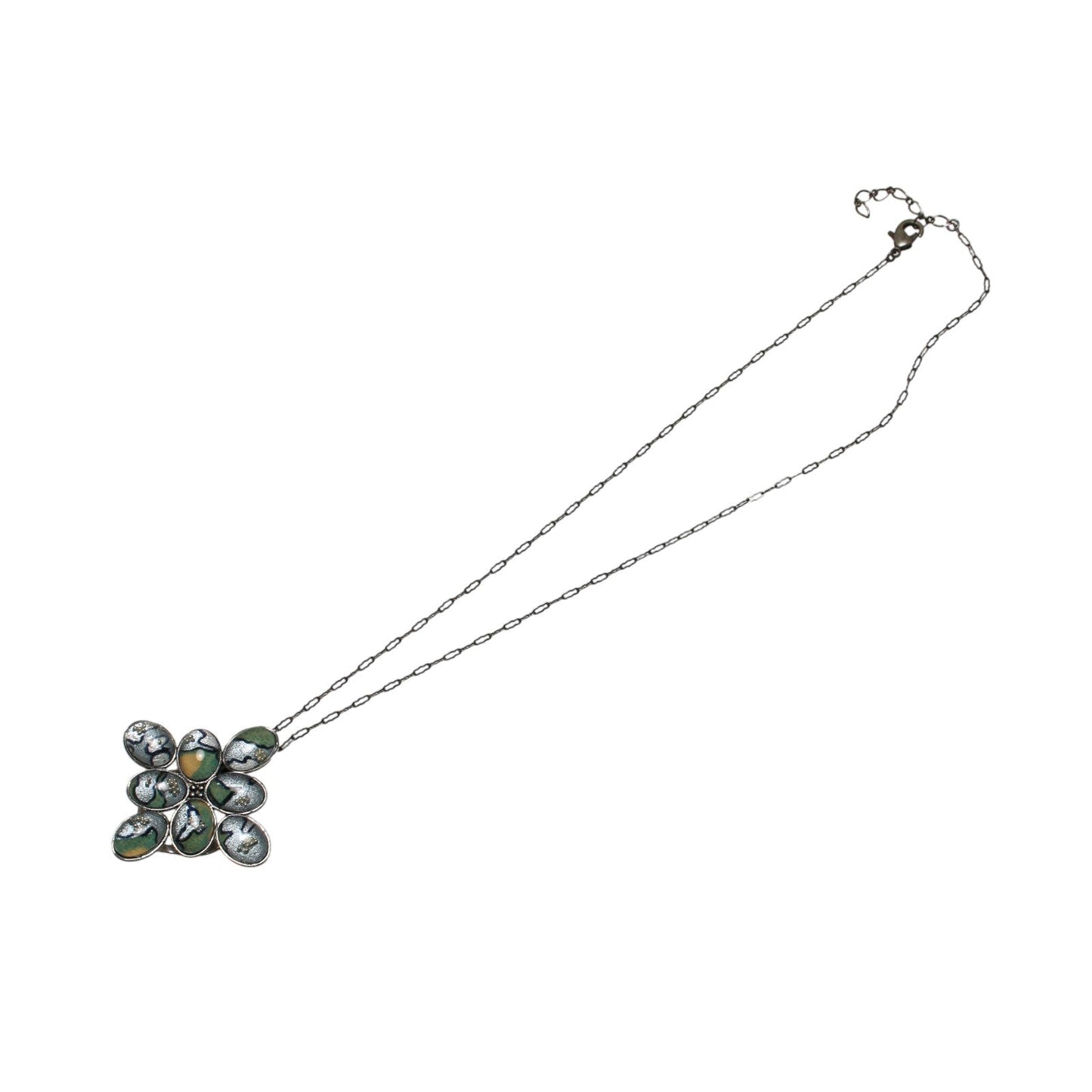 Scarf Necklace Light Blue Flower Silver TAMARUSAN