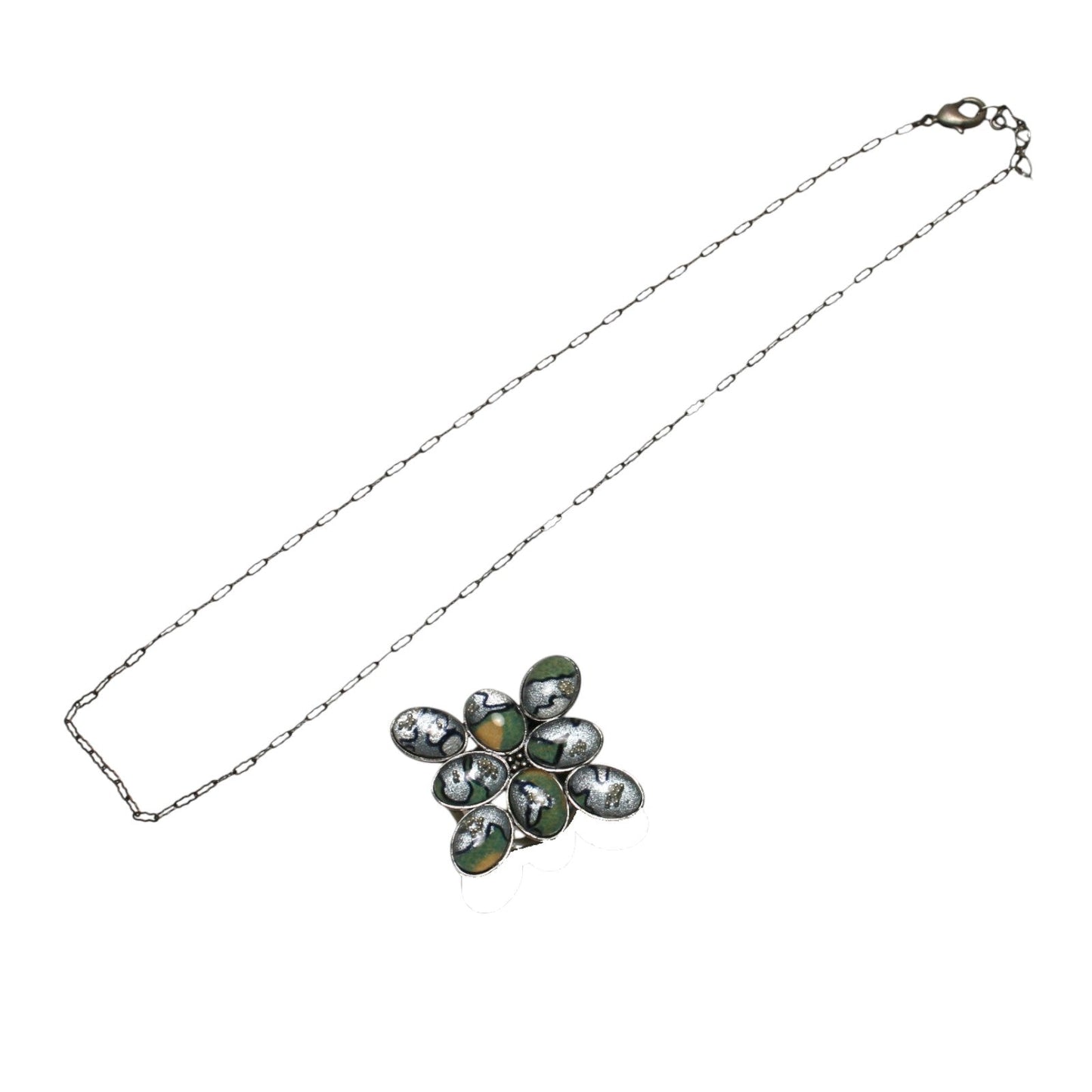 Scarf Necklace Light Blue Flower Silver TAMARUSAN